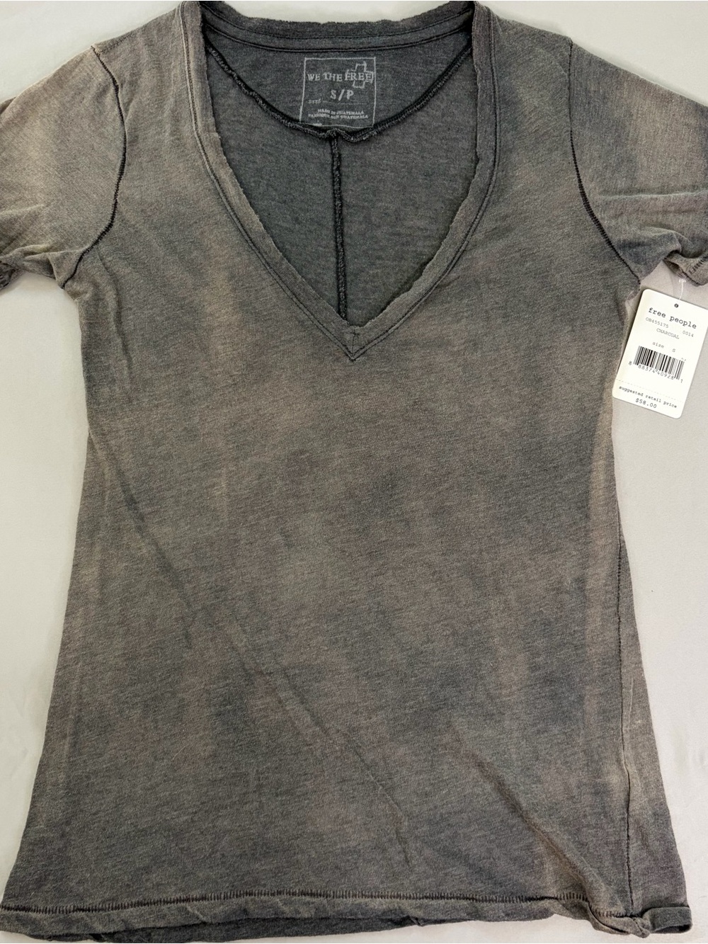 Free People Washed Charcoal V-Neck Short Sleeve Tee